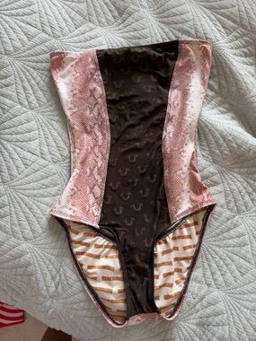 Brown & Pink snakeskin print One-Piece Swimsuit